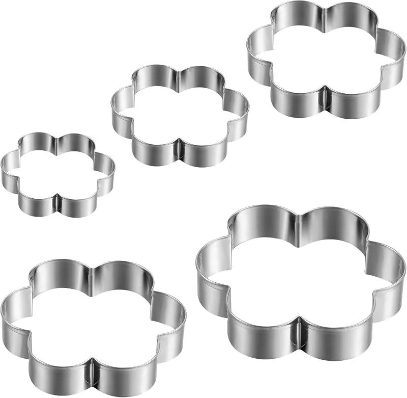 Apausvcm Juego de 5 cortadores de galletas con forma de flor festoneada, de acero inoxidable, seis pétalos, borde festoneado, con forma de flor de primavera — Hogar y cocina