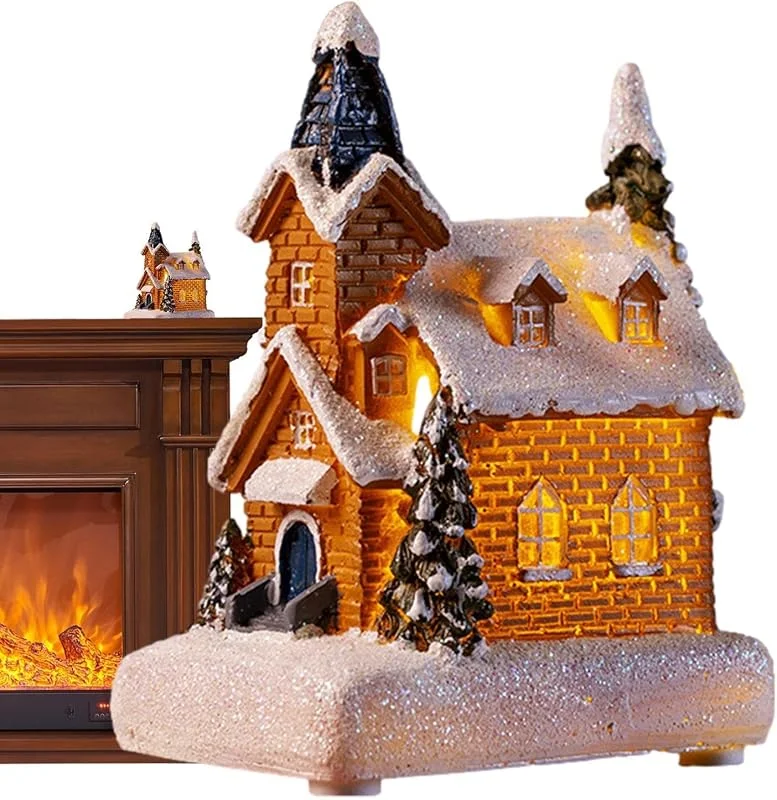 Genérico Pueblo Navideño con Casas Iluminadas y Luz Figuras de Mesa Casa de Nieve — Decoracion Navidad