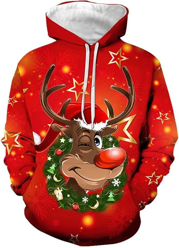 Generisch Jersey de Navidad para hombre con diseño de reno, corte holgado, cuello cómodo, ideal para ocasiones festivas, sudadera cálida con ajuste moderno — Ropa Navidad