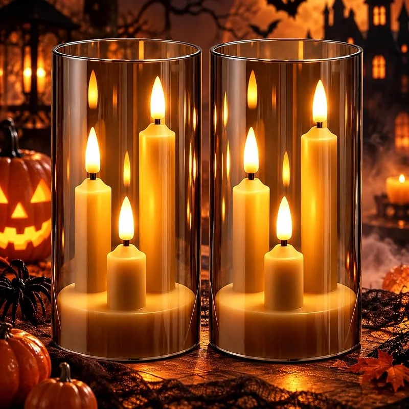 Visita la tienda de Da by 2 Velas LED de Vara 3 Núcleos, Carcasa de Acrílico Transparente Gris, Velas Sin Llama con Mando a Distancia, Efecto de Llama Realista, Funciona con Pilas para Decoración de Hogar, Navidad, Bodas — Adviento y mesa