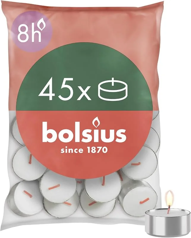 Visita la tienda de Bolsius Bolsius - D-light - Velas de Té - 45 Unidades - Duración de Combustión: 8 Horas - Velas Decorativas para el Hogar - Contiene Cera Vegetal Natural - Sin Aceite de Palma — Cena a la luz de velas