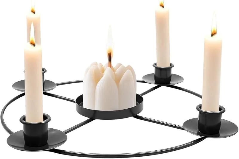 ZHIYUQL Corona de Adviento moderna de metal con 5 portavelas, soporte negro para velas de Adviento, estructura de mesa, decoración de mesa para decoración de Navidad — Adviento y mesa