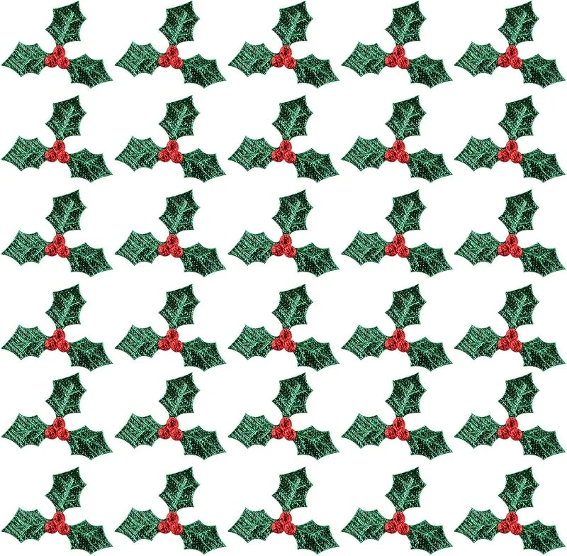 BESPORTBLE 200 adornos de bayas de acebo de Navidad de 3, 7 cm, tela dorada y plateada, decoraciones de bayas rojas para coronas, centros de mesa, álbumes de recortes y manualidades navideñas — Decoracion Navidad