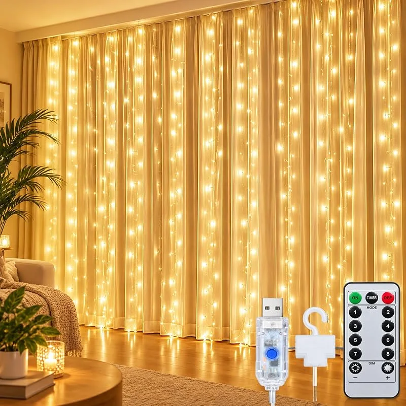 Fancysky Guirnalda de luces para interiores, 300 luces LED, 3 x 3 m, USB — Luces Navidad
