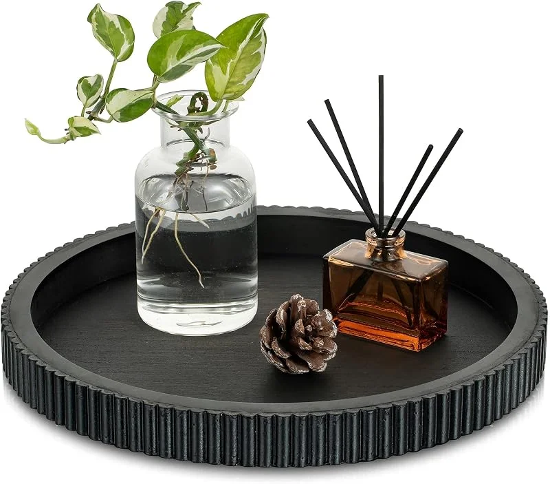 Hanobe Bandeja Decorativa para Mesa de café: bandejas Negras para Centro de Mesa para decoración del hogar, decoración Moderna de Madera Redonda de 12 Pulgadas para Sala de Estar, Comedor, Cocina — Hogar y cocina