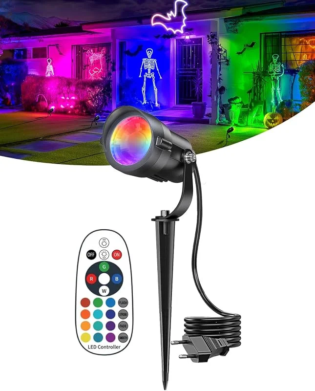 Visita la tienda de HIBOITEC HIBOITEC Luces de Navidad para Jardín 12W con Mando a Distancia y Temporizador, Focos RGB LED Regulables con Enchufe, Control de Cambio de Color IP65 Impermeables para Exteriores, Caminos y Árboles — Luces Navidad
