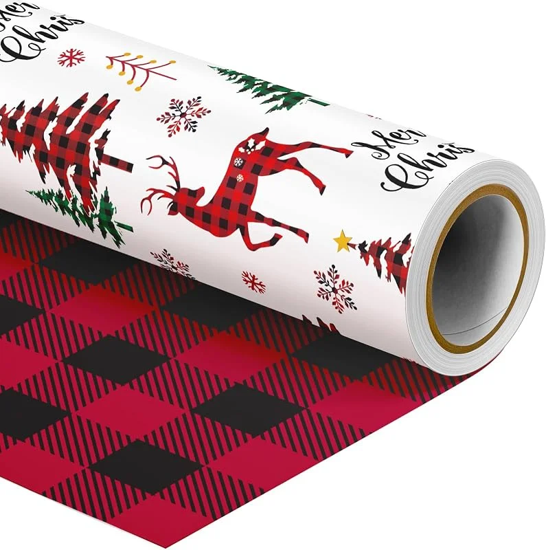 Visita la tienda de SHUCHING SHUCHING Papel de Regalo Navidad Rollo Reno y Árbol Rojo y Verde-43cm x 10m — Envoltorio regalo