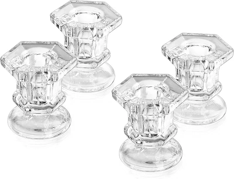 Glasseam - Portavelas de cristal, soportes transparentes para velas, 4 unidades, portavelas cónicos, portavelas de Navidad para sala de estar, comedor, decoración de boda — Adviento y mesa