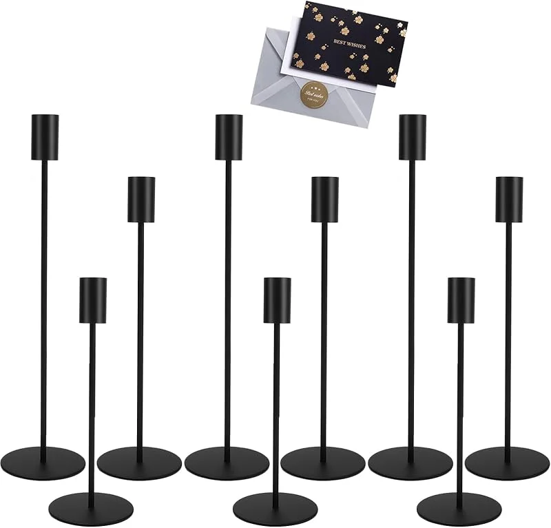 UCAMP Candelabros de Metal, Juego de 9 Candelabro Decorativos de Velas, Candelabros para Velas Negro, Portavelas de Metal Alto para Cena Romántica a La Luz de Las Velas, Aniversario, Fiesta de Bodas — Cena a la luz de velas