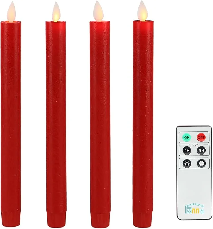 Visita la tienda de Fanna Fanna Juego de 4 velas LED rojas para pizarra, llama parpadeante, con función de temporizador, mando a distancia y pilas incluidas — Cena a la luz de velas