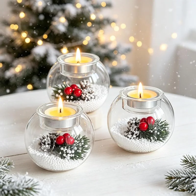 GOTRUST Portavelas de Navidad para Decoración de Mesa, Adornos Navidad Mesa — Cena a la luz de velas