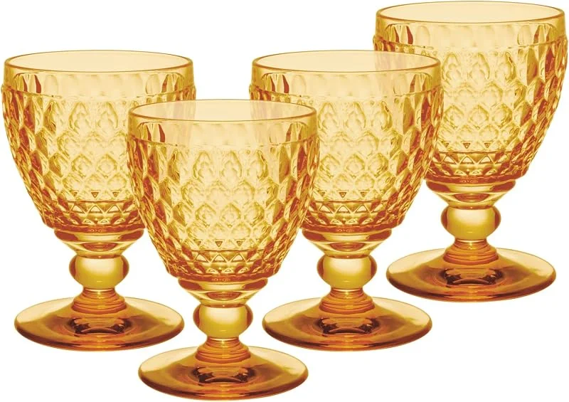 Visita la tienda de Villeroy & Boch Villeroy & Boch Boston Saffron Juego de 4 copas de vino blanco, 230 ml, copas de vino de colores con patrón facetado, cristal para vino blanco, apto para lavavajillas, amarillo — Vino y mesa festiva