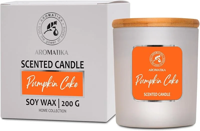Visita la tienda de AROMATIKA Vela Perfumada de Pastel de Calabaza 200g - Vela de Cera de Soja - Aroma de Relajación - Fragancia para Hogar - Aromaterapia - SPA - Idea para Cumpleaños - Navidad — Cena a la luz de velas