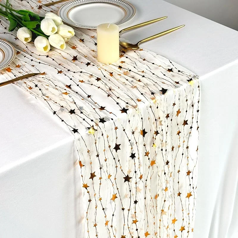 MSLSOZ Camino de mesa de gasa dorada de 70 x 300 cm, 27.5 x 118 in — Hogar y cocina