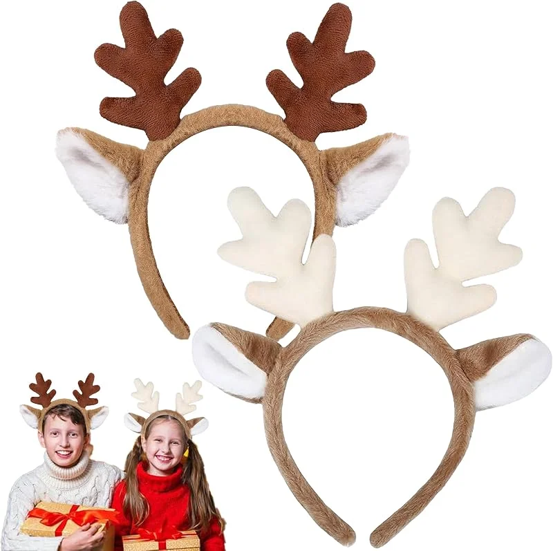 YUYWWAN Diadema Reno Navidad, 2 Pièces Diademas Cuernos Reno, Lindo Tocado de Navidad Cuernos de Renos Diadema para Niños Adultos Fiesta Temática Navideña Juego de Rol — Ropa Navidad