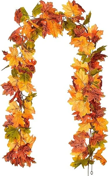 AWAVM Guirnalda artificial de hojas de arce otoñales, decoración de otoño para el hogar, jardín y pared — Decoracion Navidad