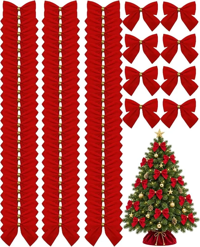 FIRZOM 48 Arcos Rojos Pequeños, Lazos Navideños para Árbol, Decoración Festiva con Cinta de Satén, Ideal para Regalos y Celebraciones — Envoltorio regalo