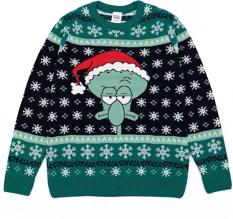 SPONGEBOB SQUAREPANTS Calamardo Verde Hombre Jersey de Navidad, Suéter de Dibujos Animados Festivo, Celebra Las Fiestas con Este Punto Inspirado en Bob Esponja, Regalo Ideal para Hombres gruñones — Ropa Navidad