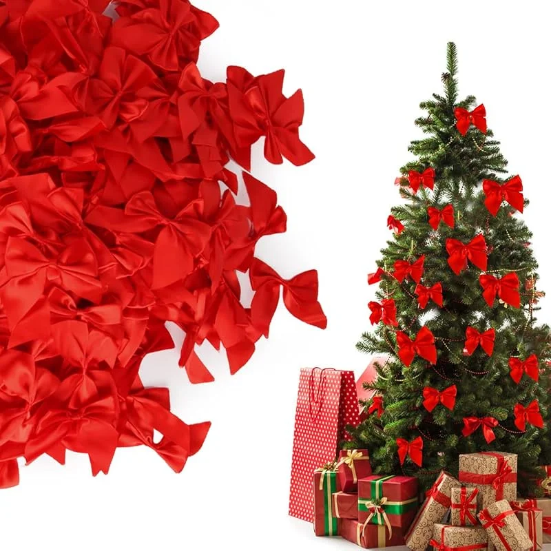XiXiRan Lazos de Navidad Rojos, 100 Piezas Lazos Rojos Navidad, Mini Arcos del Árbol de Navidad, Bowknot de Navidad, Arcos de Navidad para Corona de Navidad, Boda, Navidad Fiesta, Regalo — Envoltorio regalo