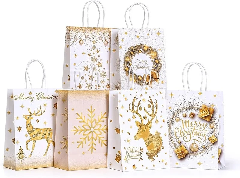 DAHI Bolsas de regalo de Navidad, color dorado y blanco — Envoltorio regalo