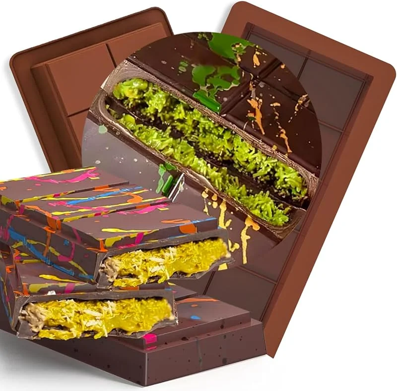 Axingqiwu 2 Piezas Molde Chocolate Dubai Moldes Tableta Chocolate Molde de Silicona para Chocolate Dubai Pistacho — Hogar y cocina