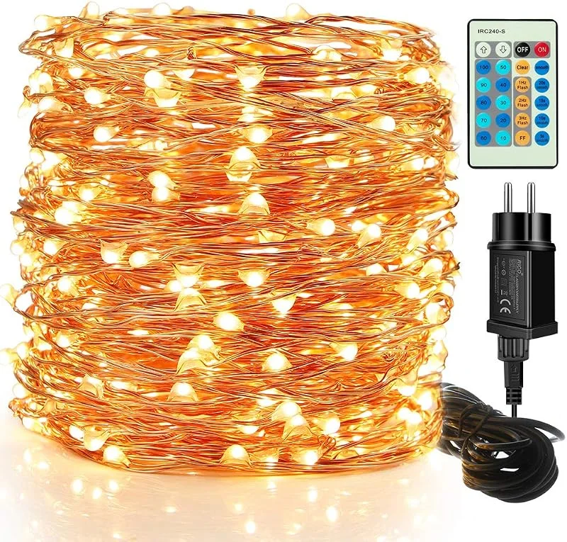 Visita la tienda de Moobibear Moobibear Cadena de luces LED, 30m alambre de cobre impermeable, 300 LED blanco cálido guirnalda de luces, decoración para navidad, fiestas, bodas, jardines, festivales (blanco cálido) — Luces Navidad