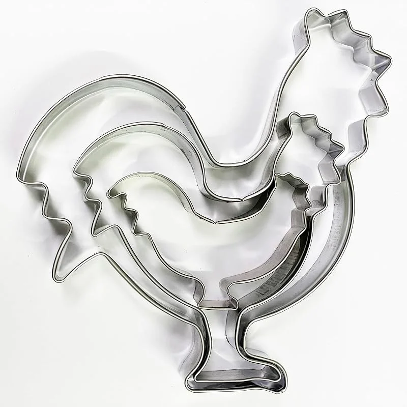 Selecto Bake Juego de 3 cortadores de gallo de granja sellos de galletas de acero inoxidable cortador de sándwich molde para pasteles y fondant prensa para galletas — Hogar y cocina