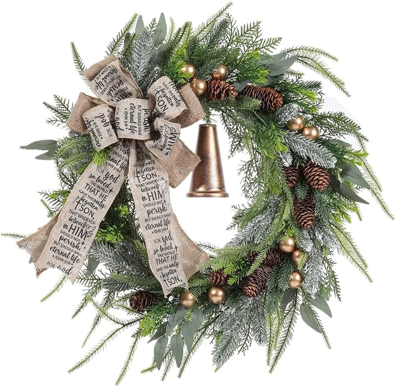 LWuuywa Corona para puerta de Navidad, 45 cm, decoración navideña para puerta de casa con campanas, corona de Navidad artificial, decoración para interior y exterior — Decoracion Navidad