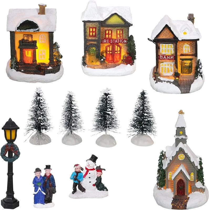 Toyland Mini Village - Escena navideña iluminada, Juego de 12 Piezas, Multicolor, 47 cm x 58 cm x 36 cm — Decoracion Navidad