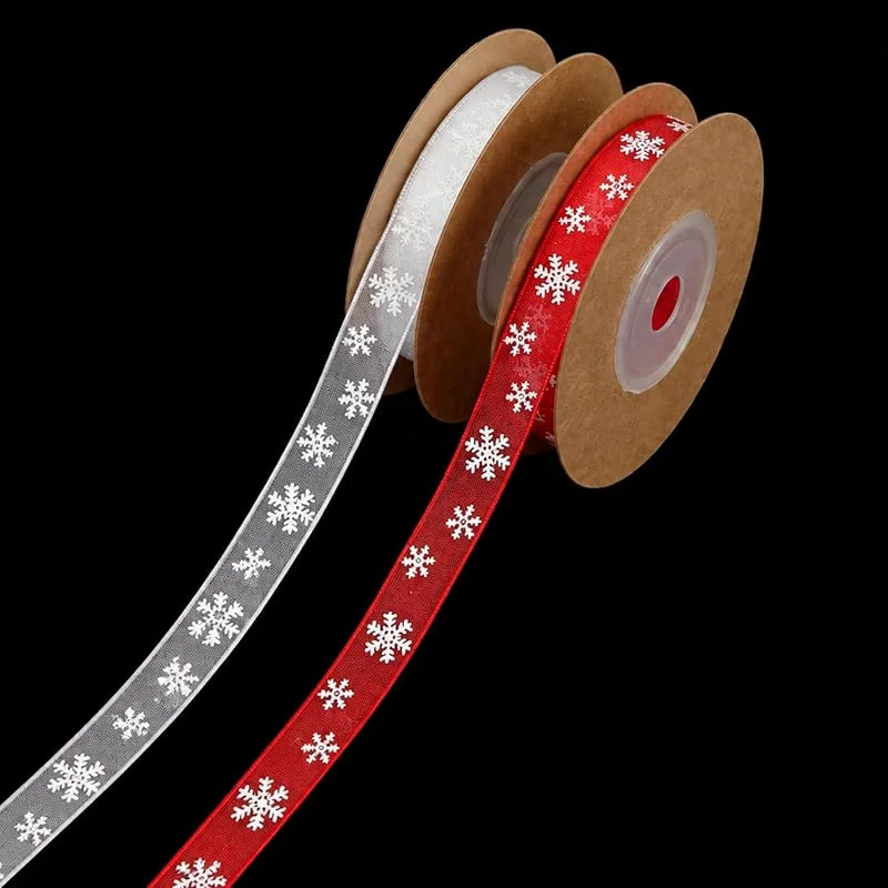 Visita la tienda de Xioabre 1cm 20m Cinta de Organza Navidad Cintas Rojo Blanco Copos De Nieve 2 Rollos — Envoltorio regalo