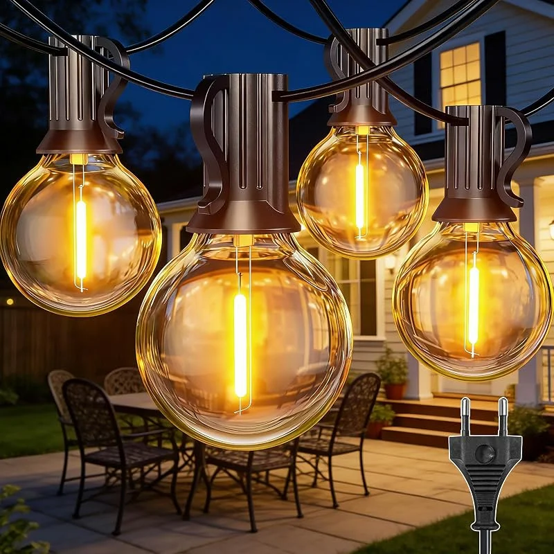 HeiPard Guirnalda Luces Exterior, 10M con 15+1 Bombillas, Luces Exterior Jardin Enchufables, Blanco Cálido 2200 K, Cadena de Luces IP45 Impermeable para Jardín, Terraza, Navidad, Fiesta — Luces Navidad