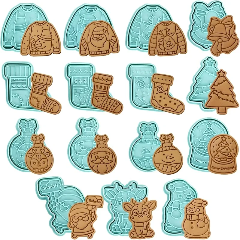 Noetopolis Juego de cortadores de galletas de Navidad, 15 unidades, plástico para Navidad, cortadores de galletas, cortadores de Navidad, sellos de galletas de Navidad — Hogar y cocina