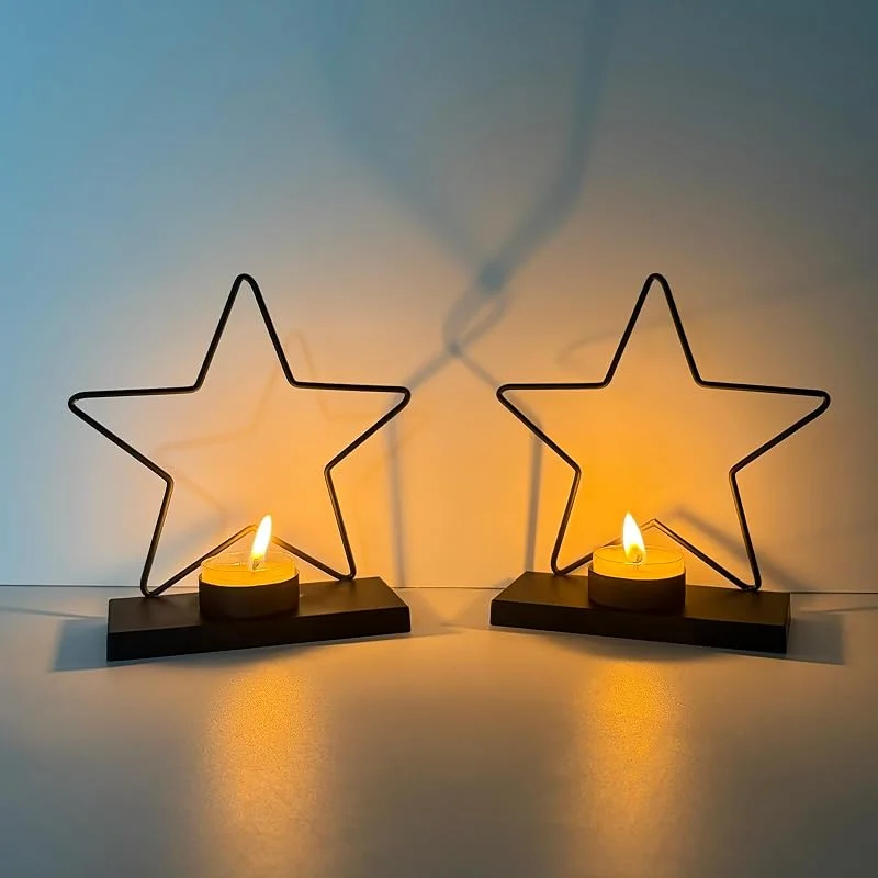 Beafaeur Portavelas Navidad Metal Negro, 2 Pezzi Porta Velas Navidad con Estrella — Decoracion Navidad