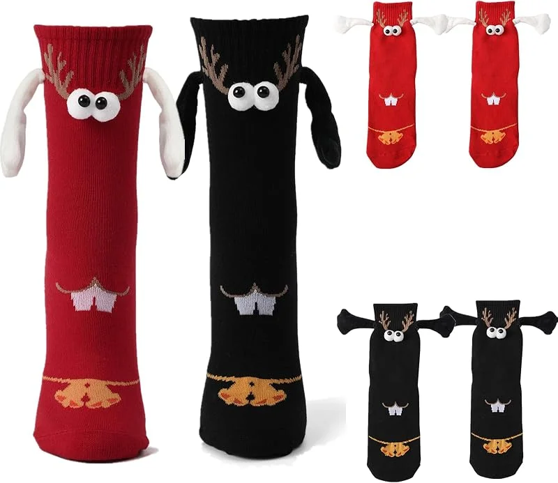 Visita la tienda de Litthing Litthing 2 pares de calcetines de Navidad magnéticos para parejas mano en mano 35-43 calcetines de amistad regalos para novio pareja familia — Decoracion Navidad