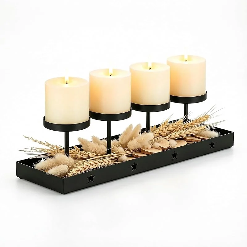 Taurion Moderno portavelas de metal para 4 velas, para corona de Adviento, bandeja para decoración de Navidad, 42 x 12 cm — Adviento y mesa