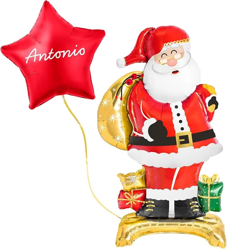 Visita la tienda de OH YEAH OH YEAH - Globo con Base Foil Papa Noel 110 cm + Globo Foil Estrella Nombre PERSONALIZADO 48 cm - Accesorios Árbol, Fiesta, Photocall y Eventos - Decoración Navideña - Regalo Único - ELIGE TU NOMBRE — Adviento y mesa