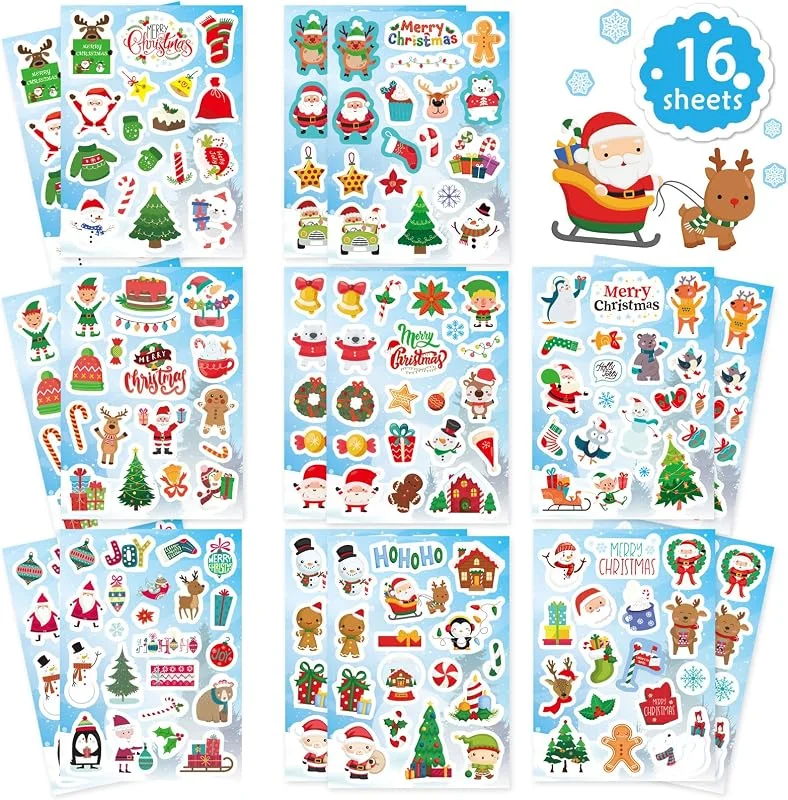 Fyvadio Navidad Pegatinas, 284pcs Navidad Pegatinas para niños, Feliz Navidad Pegatinas No Repetición, Pegatinas adhesivas de Navidad, Sello de regalo pegatinas, Navidad Goodie Bolsa de Relleno — Envoltorio regalo