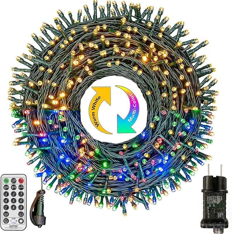 Bowfar Guirnalda Luminosa para Exterior, 30M 300 LED Blanco Cálido y Multicolo Guirnalda de Luces para árbol de Navidad, con Temporizador y Memoria, 11 Modos cadena de luz para Fiestas, Patio, Bodas — Luces Navidad