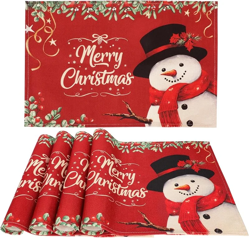 AFXXE Manteles Individuales Navidad, Mantel Individual Navidad Rojos, Salvamanteles Navideños Mesa, Mantelitos Individuales de Navideños Lino Usado para Decoración de Mesa (Clásico) — Hogar y cocina