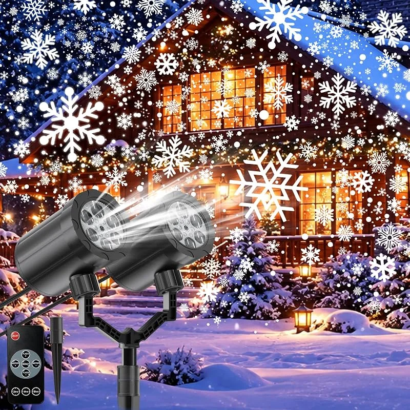 BINKBANG Proyector Navidad Exterior Dos Cabezas Copos de Nieve, Blanco, V2 — Luces Navidad