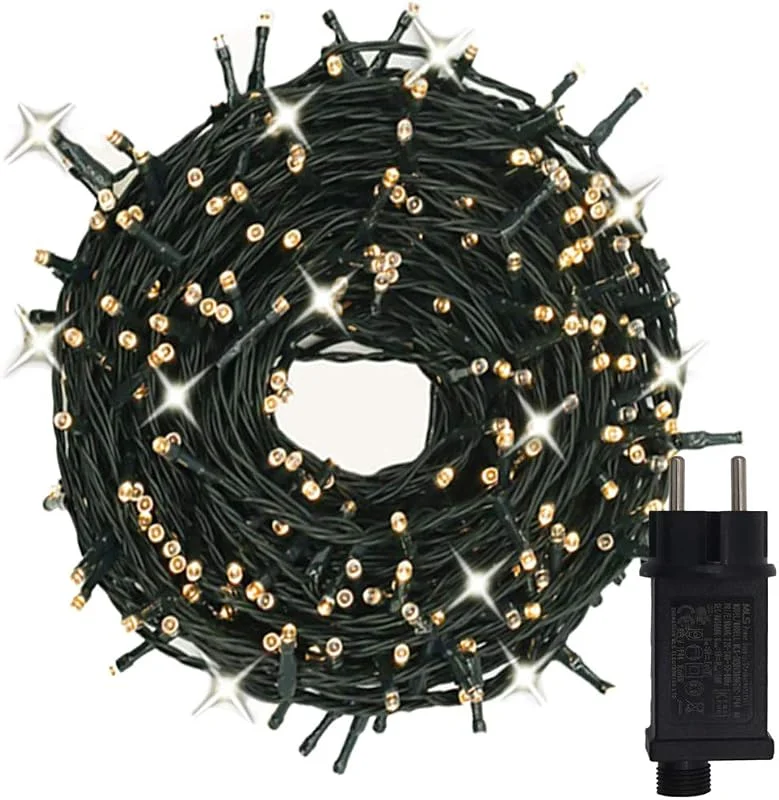 YASENN 300 luces LED 30 m para árbol de Navidad con efecto brillante, un intermitente por cada 10 bombillas para interior y exterior de bajo voltaje (el blanco cálido siempre es claro, blanco frío parpadea). — Luces Navidad