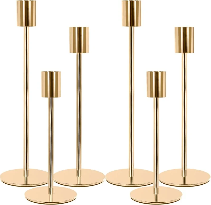MOYKSRR 6 Piezas Candelabro Dorado, Vintage Cónicas Portavelas de Metal Alto, para Velas Cónicas de 2.2 cm, Candelabro para Bodas, Cumpleaños, Casa Hogar Comedor — Cena a la luz de velas
