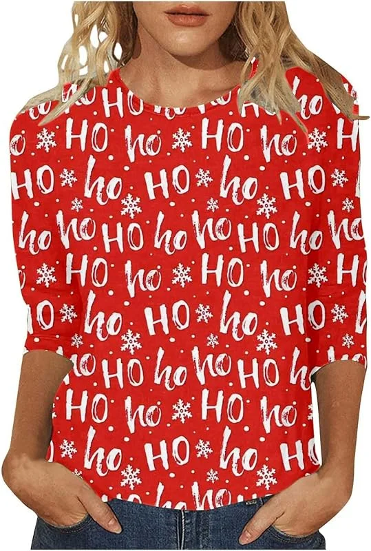 Genérico Jersey Navideño Mujer Manga 3, 4 Brillo Women Feos Bonita Sweater Hortera Gracioso Ugly Jerseys Camiseta Jersey Navidad Mujer Funny Termica Fiesta Mulher Punto Tops — Ropa Navidad
