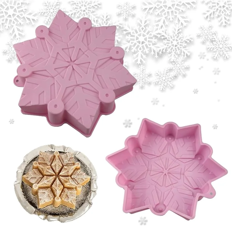 CZlinOduMMX 3D Molde de Silicona para Tartas Copo de Nieve, Antiadherente Navidad Molde de Pastel Moldes, Molde de Pastel de Copo de Nieve para Mpuffins, Cupcakes, Pasteles, Pudín de Chocolate - Rosa — Hogar y cocina