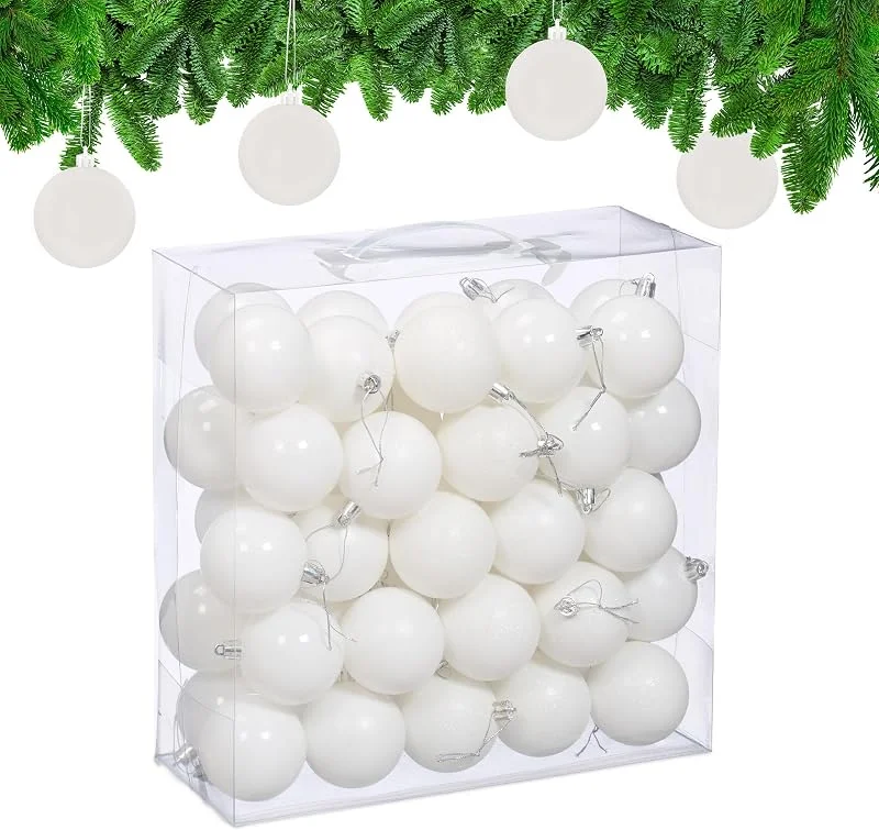 Visita la tienda de Relaxdays Relaxdays Bolas Árbol Navidad, Set 50, Plástico, Brillantes y Mates, 6 cm, Adornos Navideños Redondos, Robustos, Blanco — Decoracion Navidad