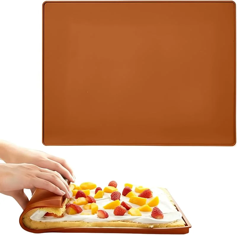 Zithgen Alfombrilla de Silicona 40 * 30 * 0.8cm, Bandejas de Siliconas con Bordes Bandeja Hornear Silicona Estera de Rollo de Pastel Swiss Roll Cake Mat para Cocinar, Hornear, Galletas (Marrón) — Hogar y cocina