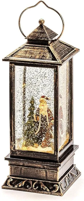Konstsmide 2888-000 LED linterna nieve Papá Noel, relleno de agua, 1 Diodo marrón, funciona con pilas, interior, 3 x AA 1.5 V — Decoracion Navidad