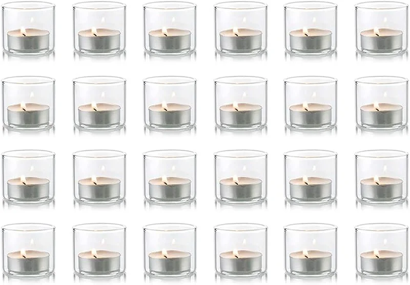 Visita la tienda de Nuptio NUPTIO Candelabros para Velas de Té Votivas: Juego de 24 Vidrio Claro — Cena a la luz de velas