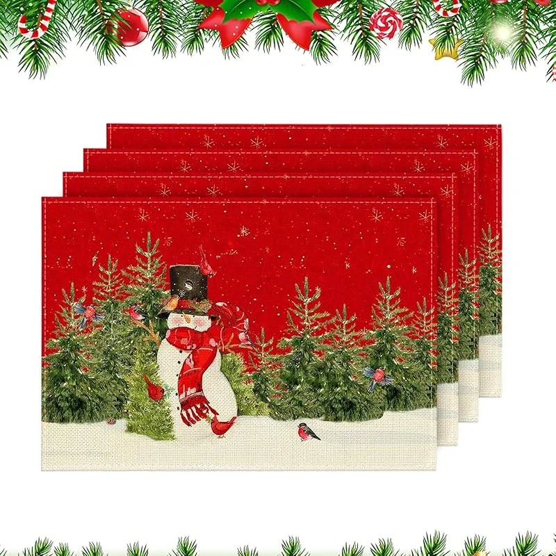 Visita la tienda de Funmo Funmo Juego de 4 Manteles Individuales de Navidad Rojos para Cocina - Antideslizantes, Resistentes al Calor y Lavables - para Fiestas Navideñas — Hogar y cocina