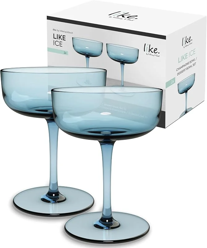 Villeroy & Boch Juego De 2 Copas De Cava Y Postre Like Ice, Cristal De Color Azul Hielo, Capacidad 100 Ml — Vino y mesa festiva